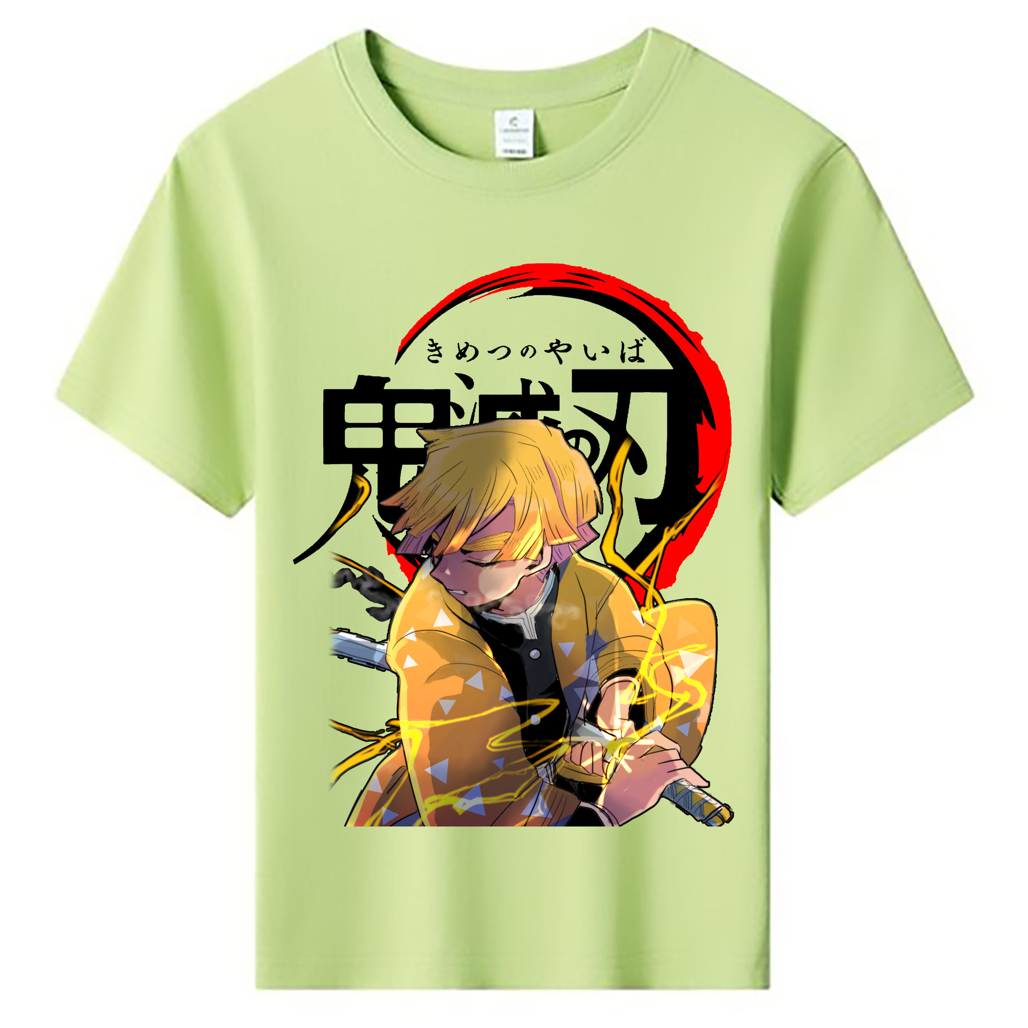 （画像用） 鬼滅の刃（きめつのやいば）我妻 善逸／あがつま ぜんいつ Agatsuma Zenitsu 綿100％キッズTシャツ（フロントプリント）